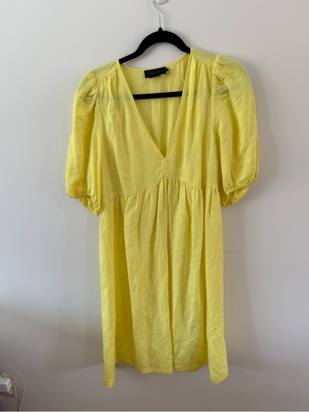 Hatch Maternity Yellow V-Neck Puff Sleeve Dress